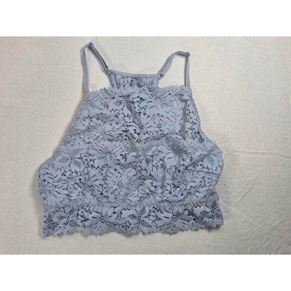 Aerie Aeropostale baby blue Bralette Size Small Racer Back Lace High Neck Front
